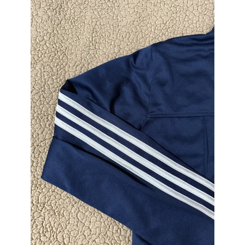 Adidas Mens Navy Blue Three Stripe Full Zip Mesh Track Jacket Mock Neck XL